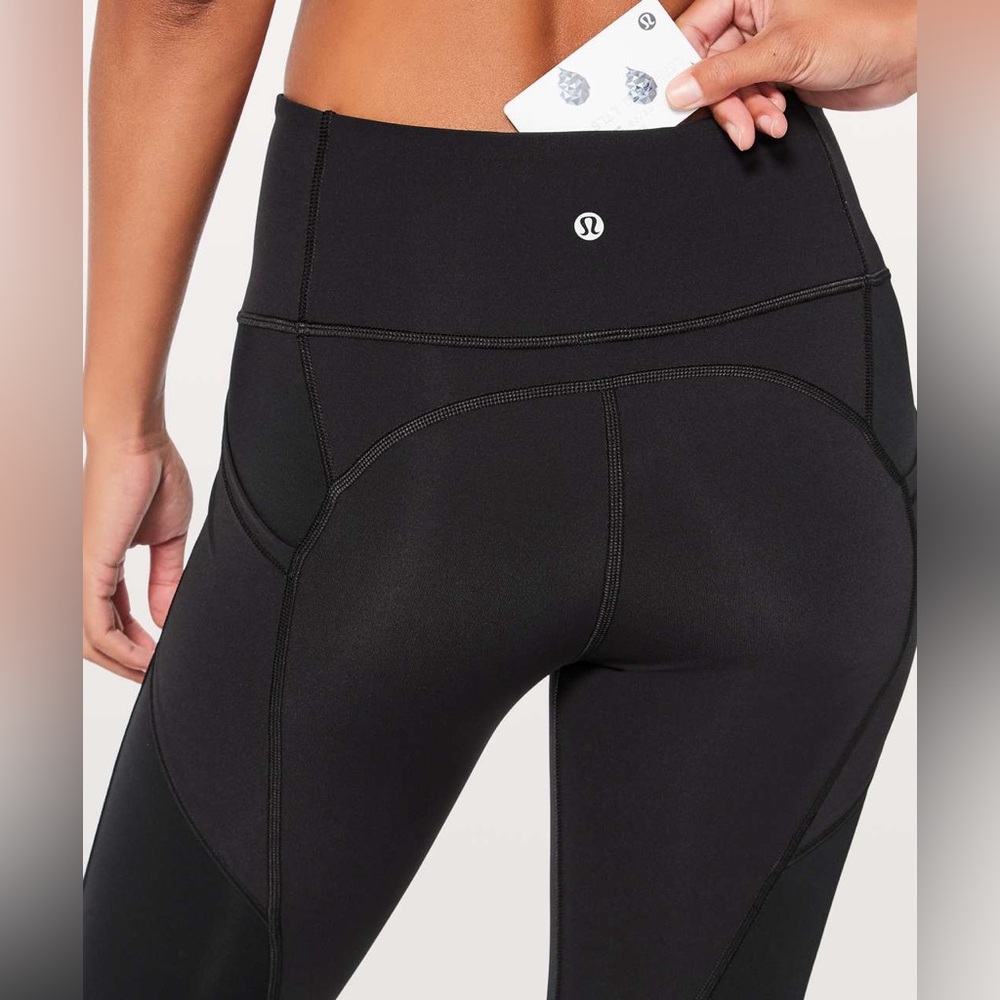 Lululemon Black Mesh Panel Stash Pocket Crop Leggings